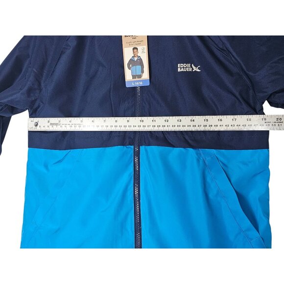 Eddie Bauer Kids Waterproof Jacket L 14/16 Blue & Navy Full Zip Hood - Picture 2 of 8
